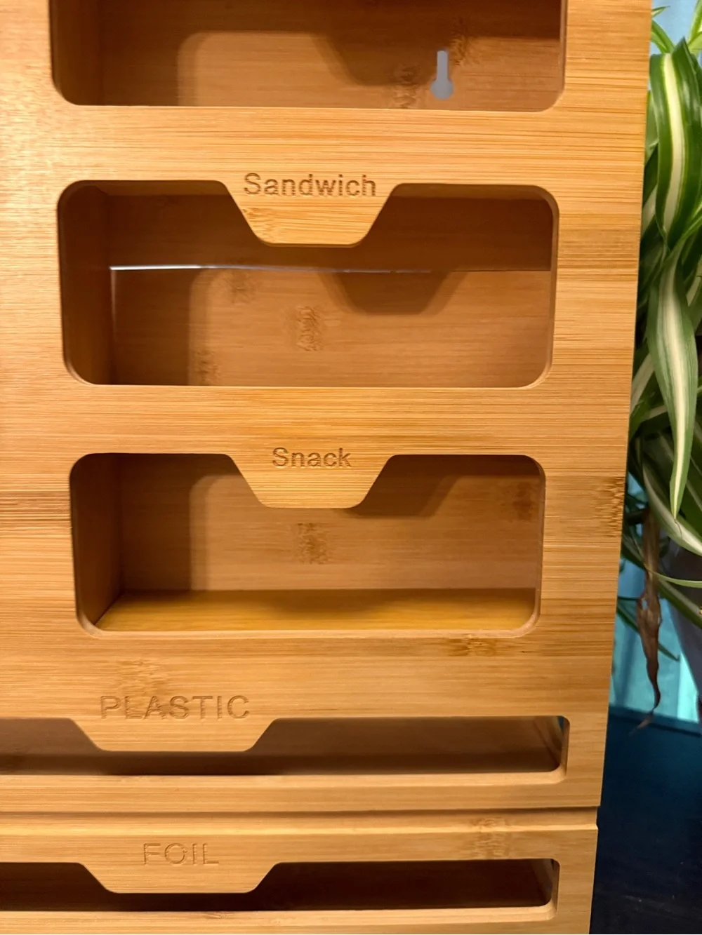 Bamboo Kitchen Storage Organizer - Gallon, Quart, Sandwich & Snack Slots